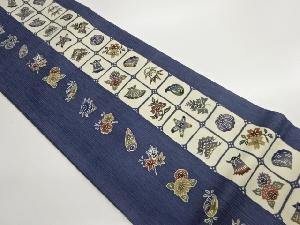 紅型染格子に草花・貝模様洒落袋帯